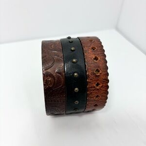 DIESEL Vintage Brown Embossed‎ Leather and metal  bracelet, one size-fits most